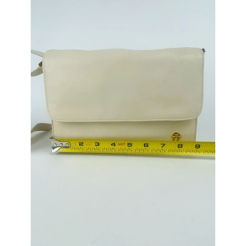 Vintage Etienne Aigner Ivory Leather Crossbody Shoulder Flap Bag Gold Hardware